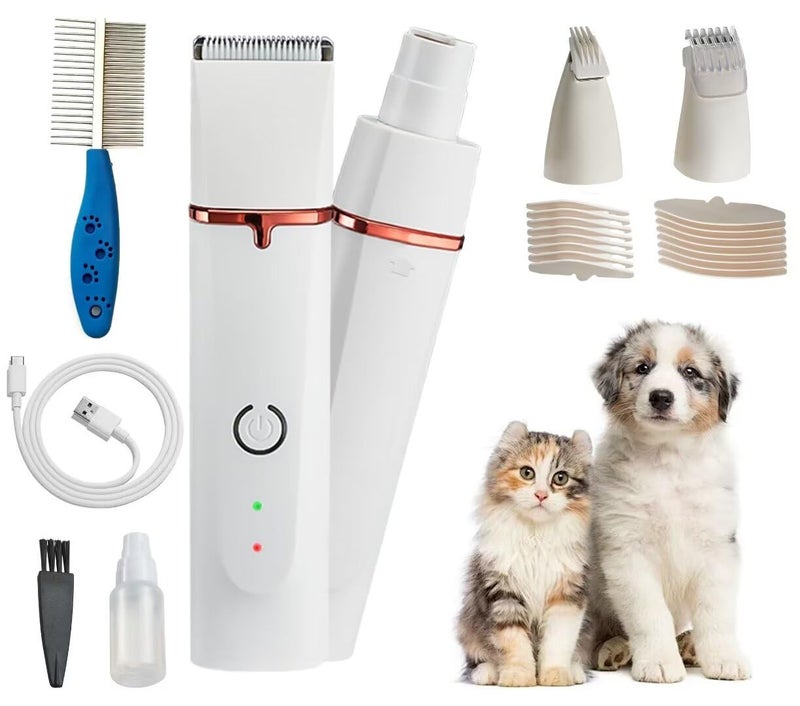 JYSW Dog Grooming Clippers Kit,Electric Rechargeable Cat Trimmer Tools,4 in 1 Multifunctional Low Noise Pet Shaver,Nail Grinder Haircutting System,Razor for Body Feet Paw Face Ears Nails Eyes,Hair Trimmer - Image 3